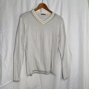 Elie Tahari Mens Cotton V-Neck Striped Sweater